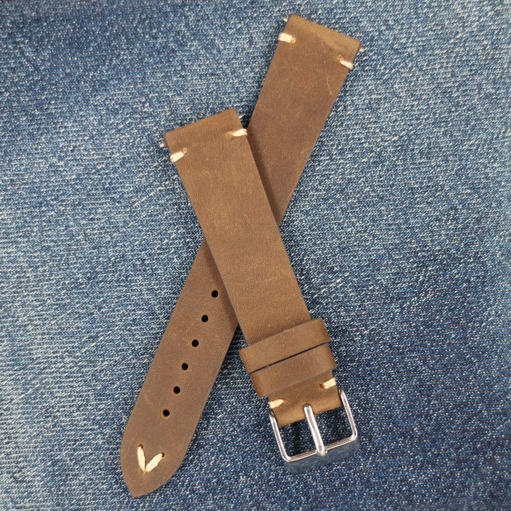 Brown Vintage Italian Calf Leather Watch Strap - 18mm - - - Lucius Atelier - Swiss Quality Seiko Watch Mod Parts