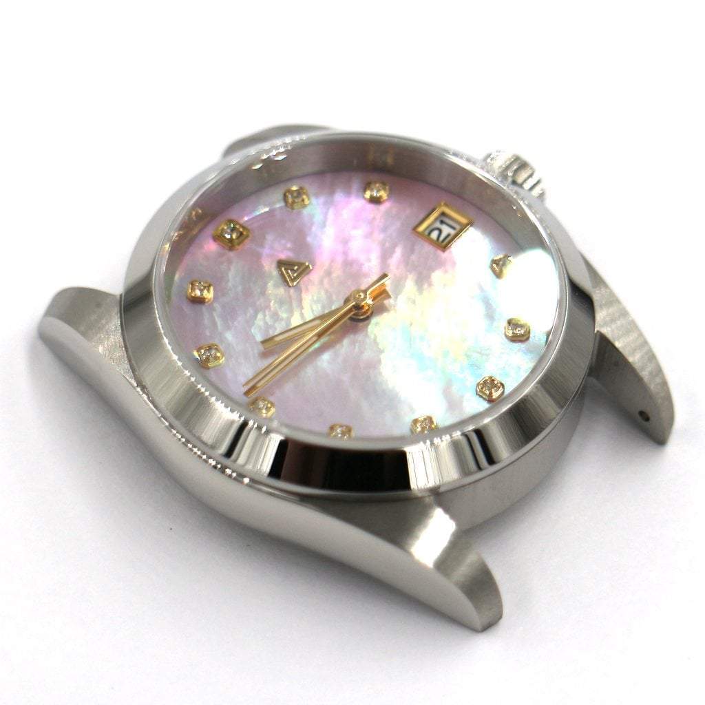 Explorer 36mm Pink Mother of Pearl Mod 002 - - - - Lucius Atelier - Swiss Quality Seiko Watch Mod Parts