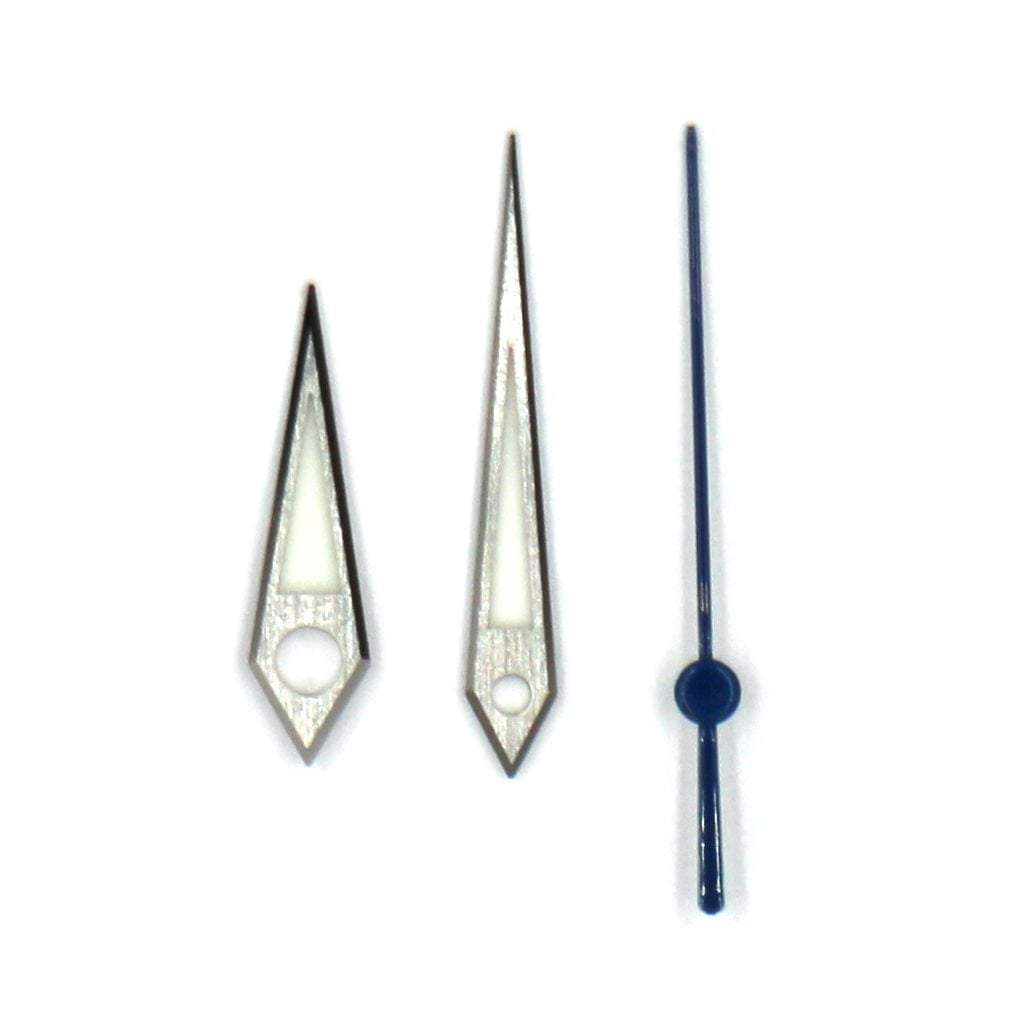 Grand Seiko Dauphine Hands - Brushed Top Silver &amp; Blue - Luminous - BGW9 Standard Grade - - - Lucius Atelier - Swiss Quality Seiko Watch Mod Parts