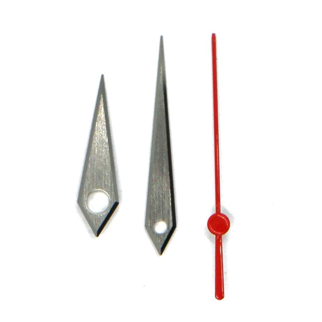 Grand Seiko Dauphine Hands - Brushed Top Silver &amp; Red - - - - Lucius Atelier - Swiss Quality Seiko Watch Mod Parts