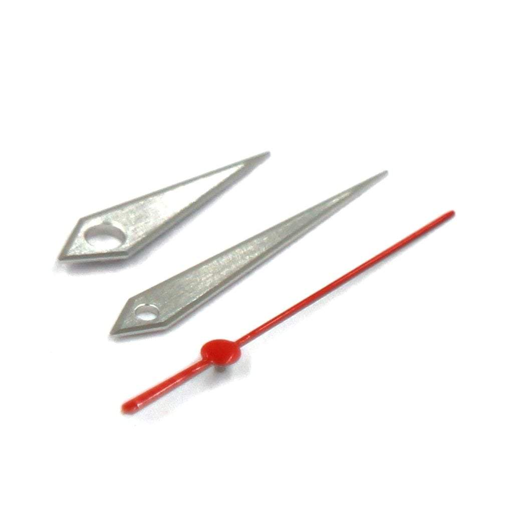 Grand Seiko Dauphine Hands - Brushed Top Silver &amp; Red - - - - Lucius Atelier - Swiss Quality Seiko Watch Mod Parts