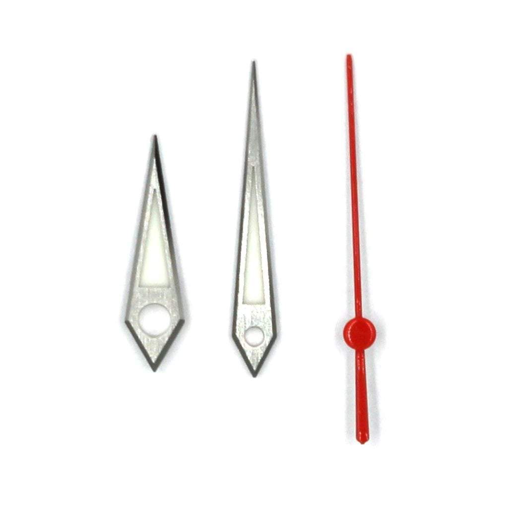 Grand Seiko Dauphine Hands - Brushed Top Silver & Red - Luminous - BGW9 Standard Grade - - - Lucius Atelier - Swiss Quality Seiko Watch Mod Parts