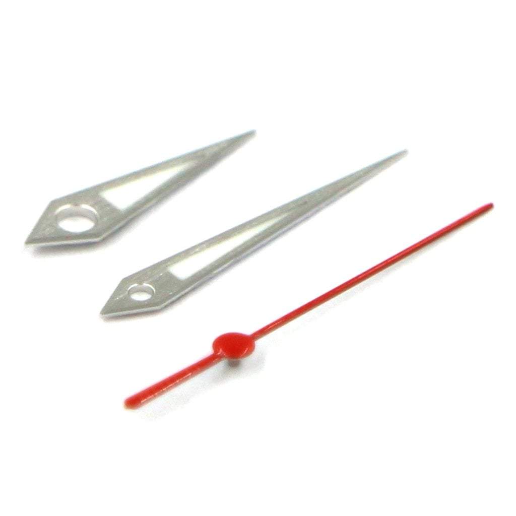 Grand Seiko Dauphine Hands - Brushed Top Silver &amp; Red - Luminous - BGW9 Standard Grade - - - Lucius Atelier - Swiss Quality Seiko Watch Mod Parts