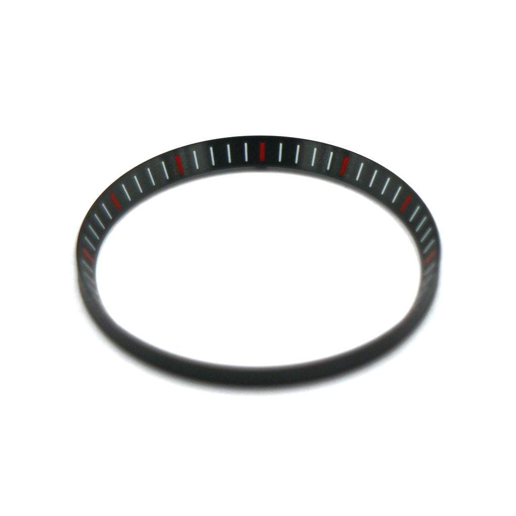 SKX007 Brushed Black Chapter Ring - White &amp; Red Markers - - - - Lucius Atelier - Swiss Quality Seiko Watch Mod Parts