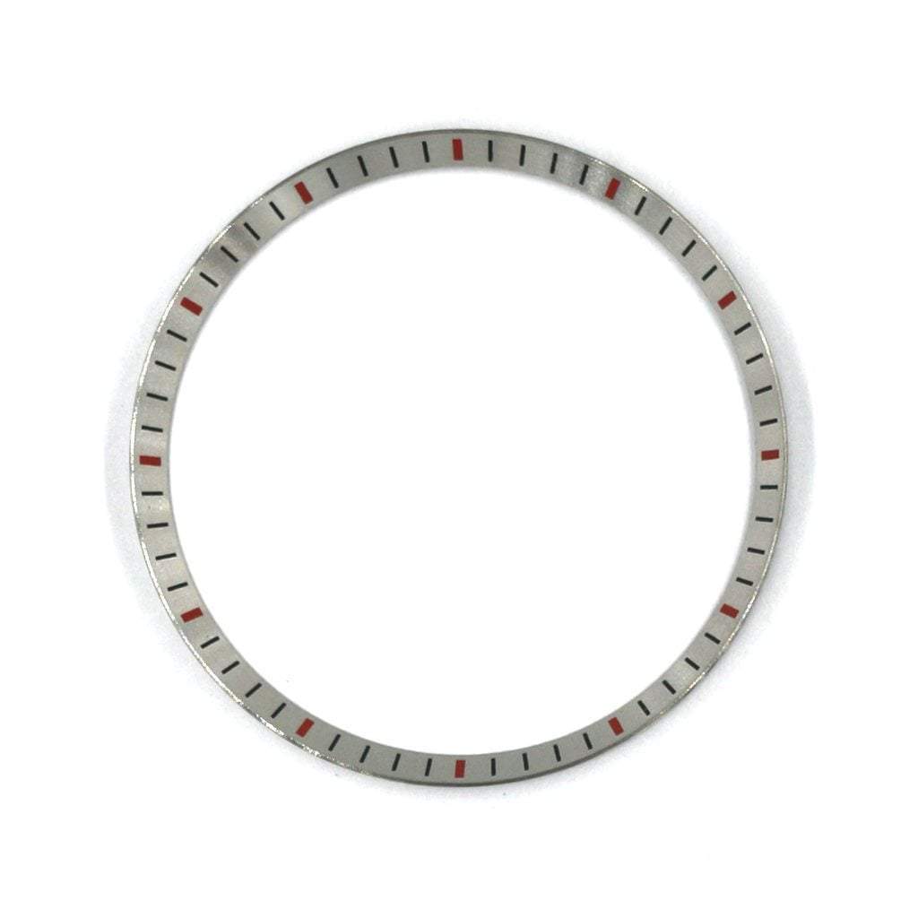 SKX007 Brushed Silver Chapter Ring - Black & Red Markers - - - - Lucius Atelier - Swiss Quality Seiko Watch Mod Parts