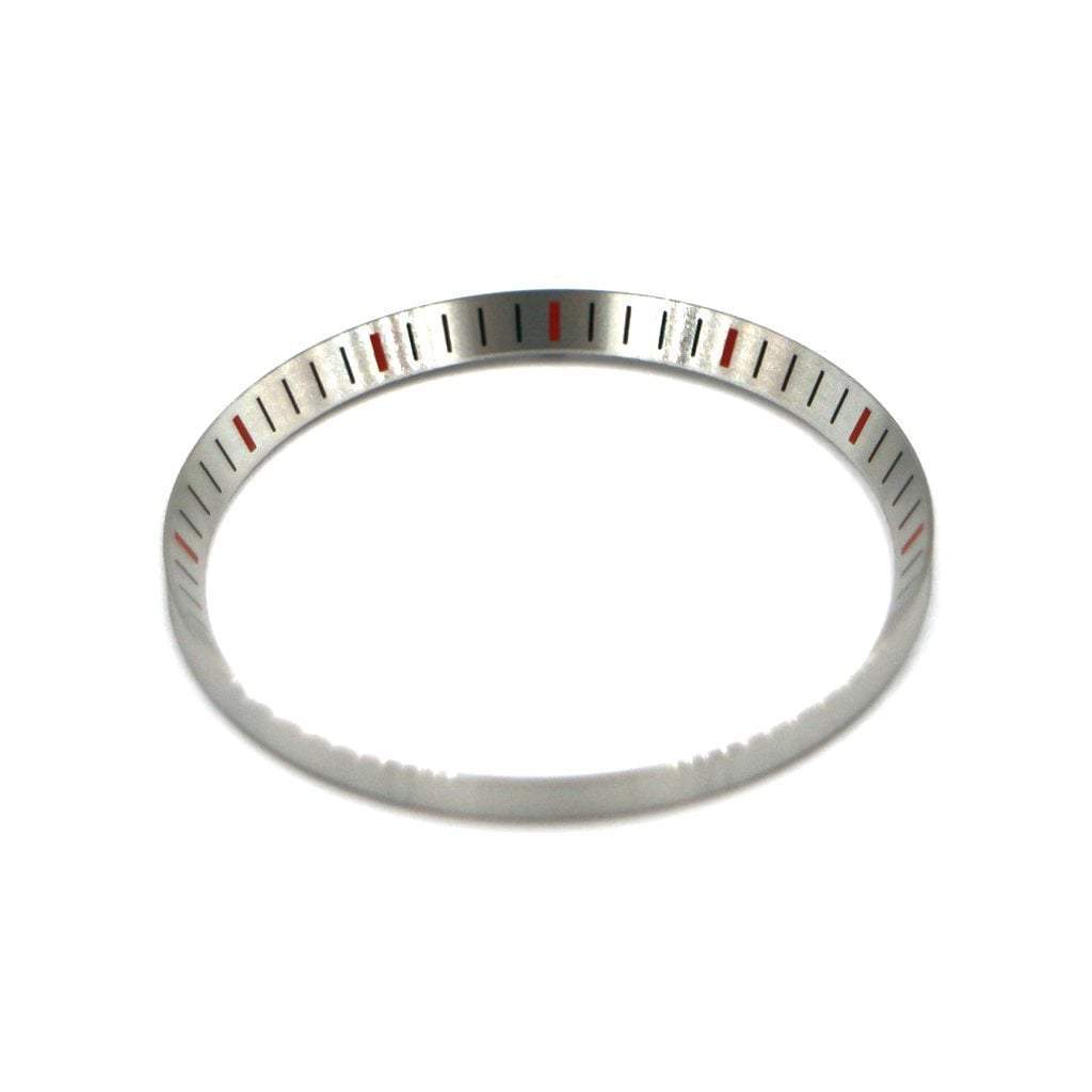 SKX007 Brushed Silver Chapter Ring - Black &amp; Red Markers - - - - Lucius Atelier - Swiss Quality Seiko Watch Mod Parts
