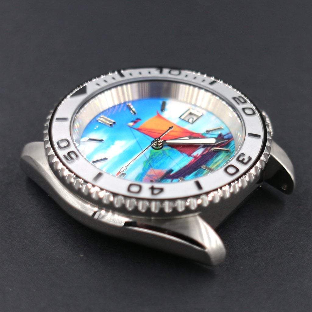 SKX007 Double Domed Sapphire Crystal - Micro Bevel - Single Sided - Blue - - Lucius Atelier - Swiss Quality Seiko Watch Mod Parts