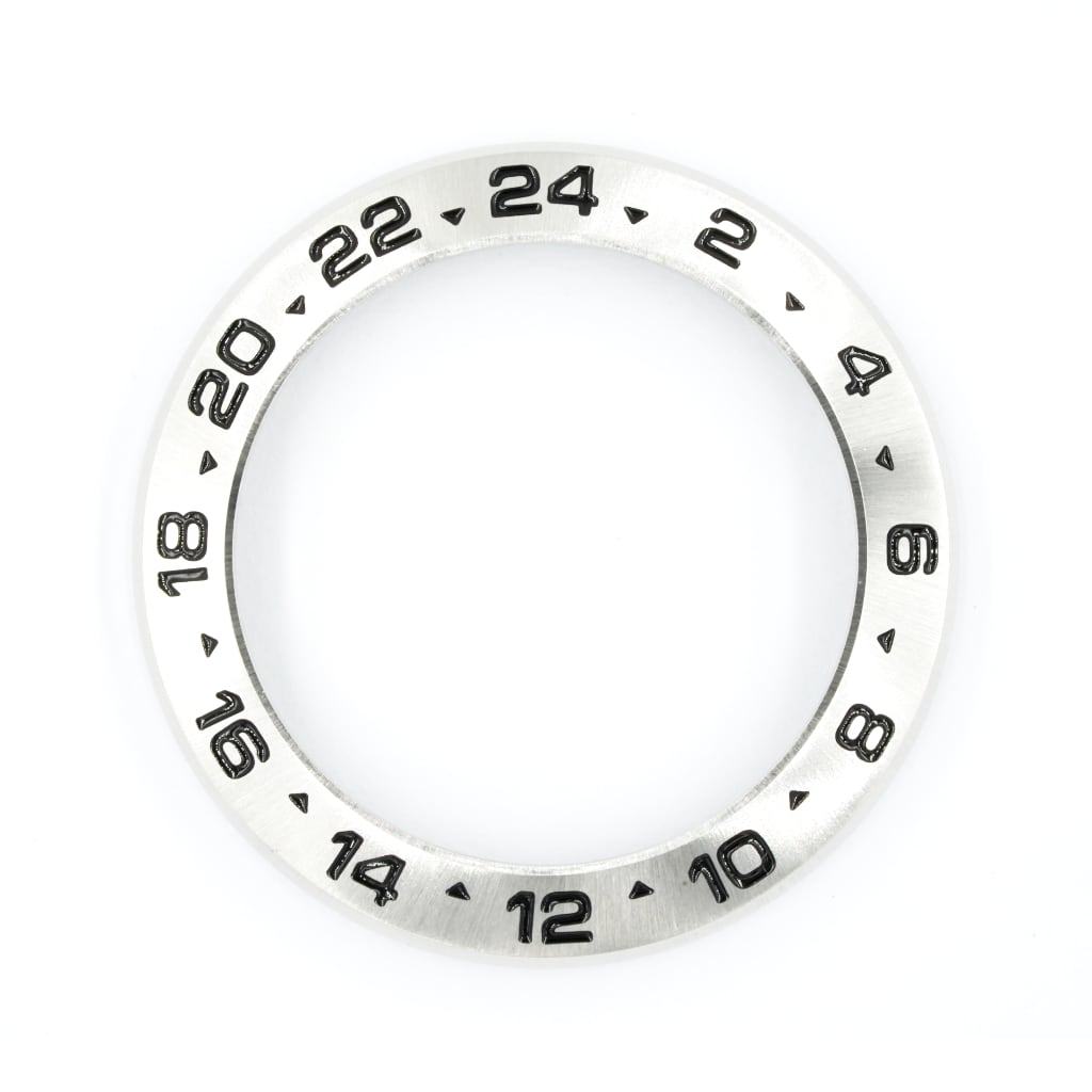 SKX013 24H GMT Bezel - Brushed Silver - Black Markers - - - - Lucius Atelier - Swiss Quality Seiko Watch Mod Parts