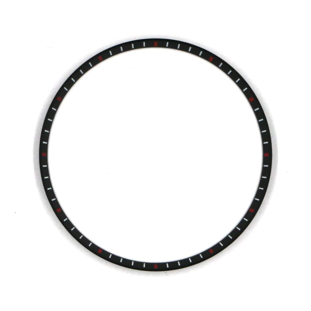 SKX013 Brushed Black Chapter Ring - White &amp; Red Markers - - - - Lucius Atelier - Swiss Quality Seiko Watch Mod Parts
