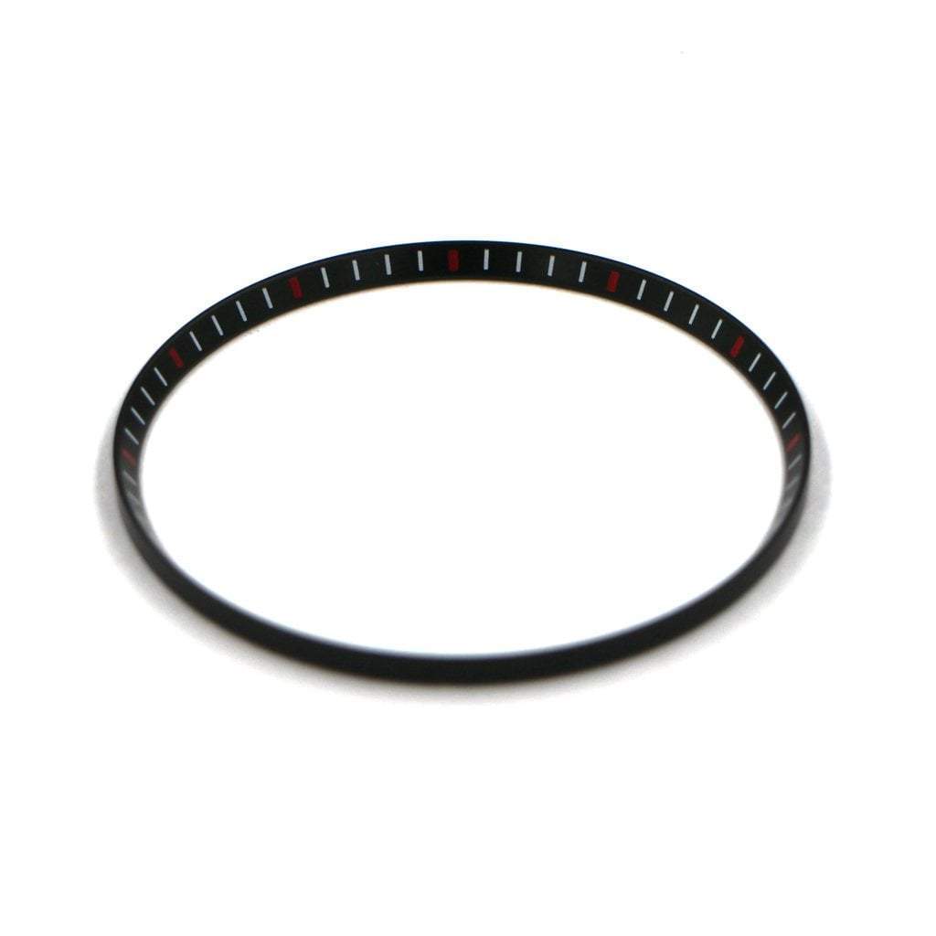 SKX013 Brushed Black Chapter Ring - White & Red Markers - - - - Lucius Atelier - Swiss Quality Seiko Watch Mod Parts