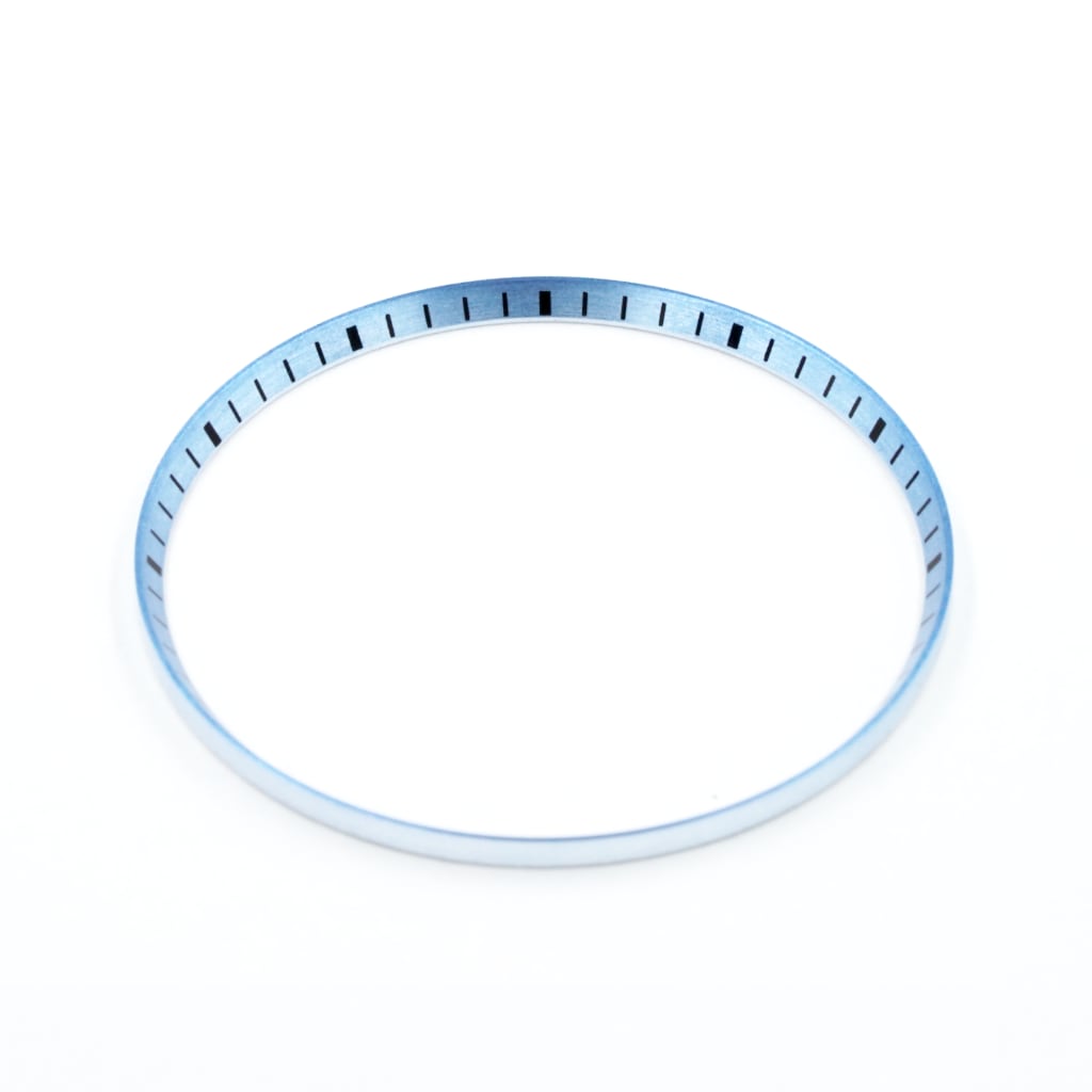 SKX013 Brushed Ice Blue Chapter Ring - Black Markers - - - - Lucius Atelier - Swiss Quality Seiko Watch Mod Parts