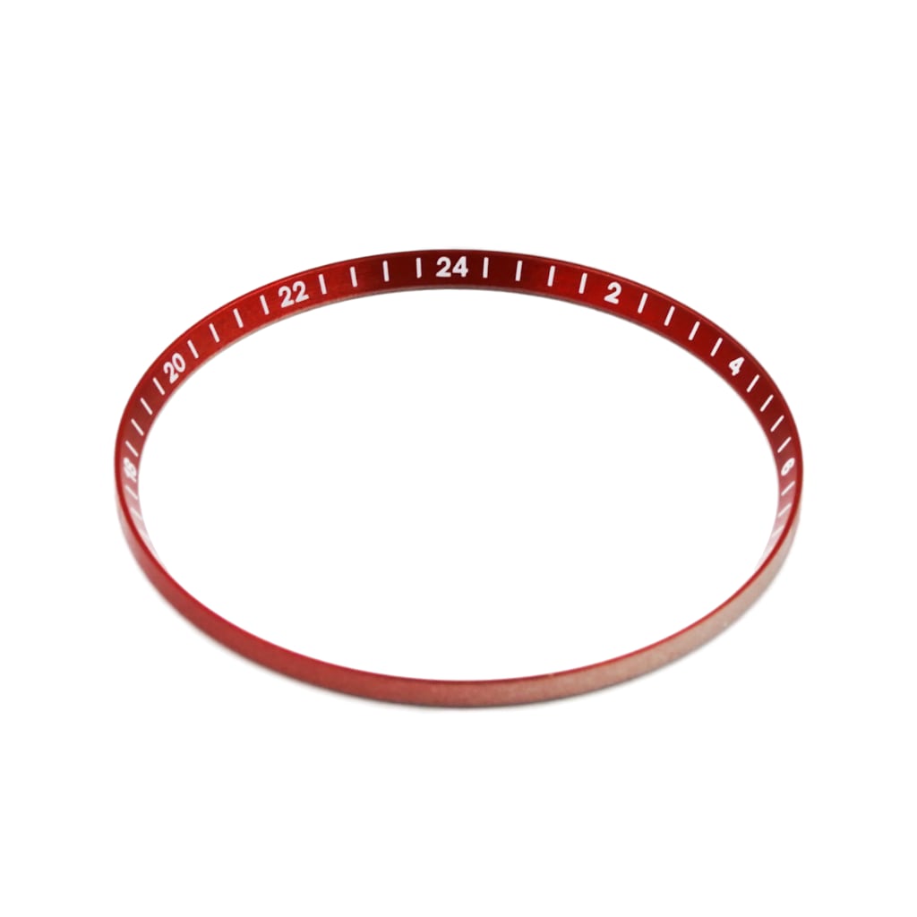 SKX013 Brushed Red Chapter Ring - GMT 24H Numerals - - - - Lucius Atelier - Swiss Quality Seiko Watch Mod Parts