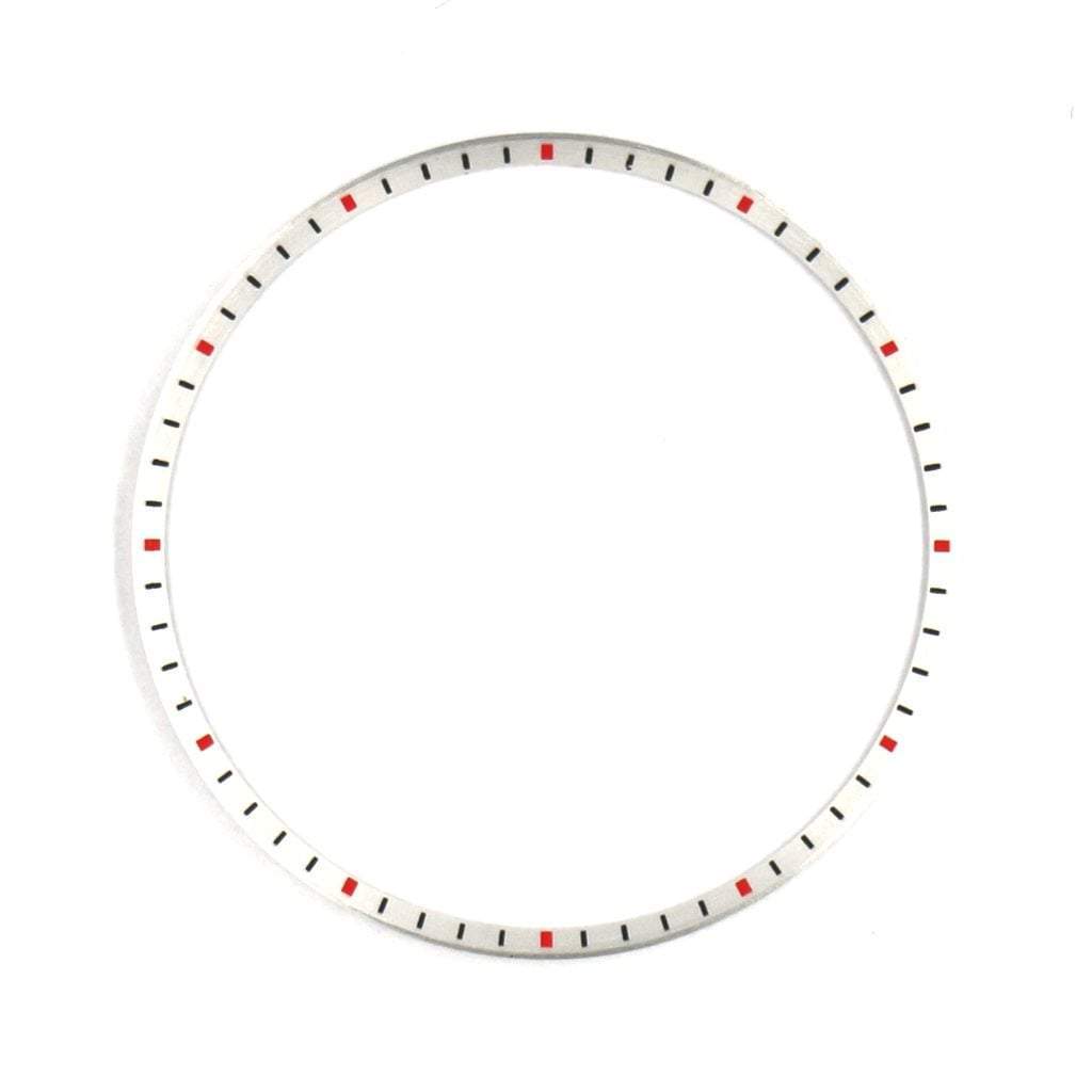 SKX013 Brushed Silver Chapter Ring - Black &amp; Red Markers - - - - Lucius Atelier - Swiss Quality Seiko Watch Mod Parts