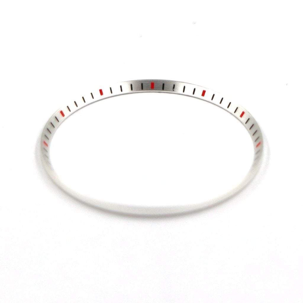 SKX013 Brushed Silver Chapter Ring - Black &amp; Red Markers - - - - Lucius Atelier - Swiss Quality Seiko Watch Mod Parts