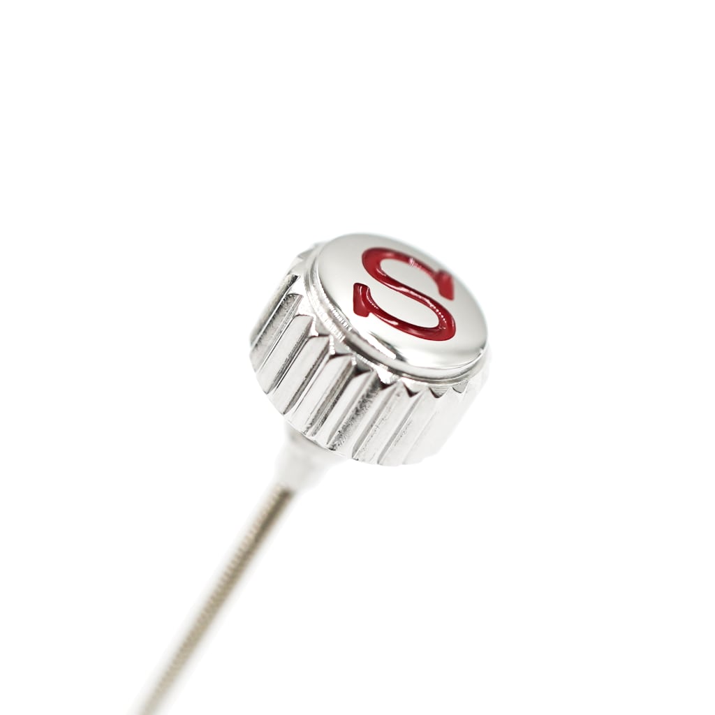 SKX013 Crown - Coin Edge - Signed S in Red - - - - Lucius Atelier - Swiss Quality Seiko Watch Mod Parts