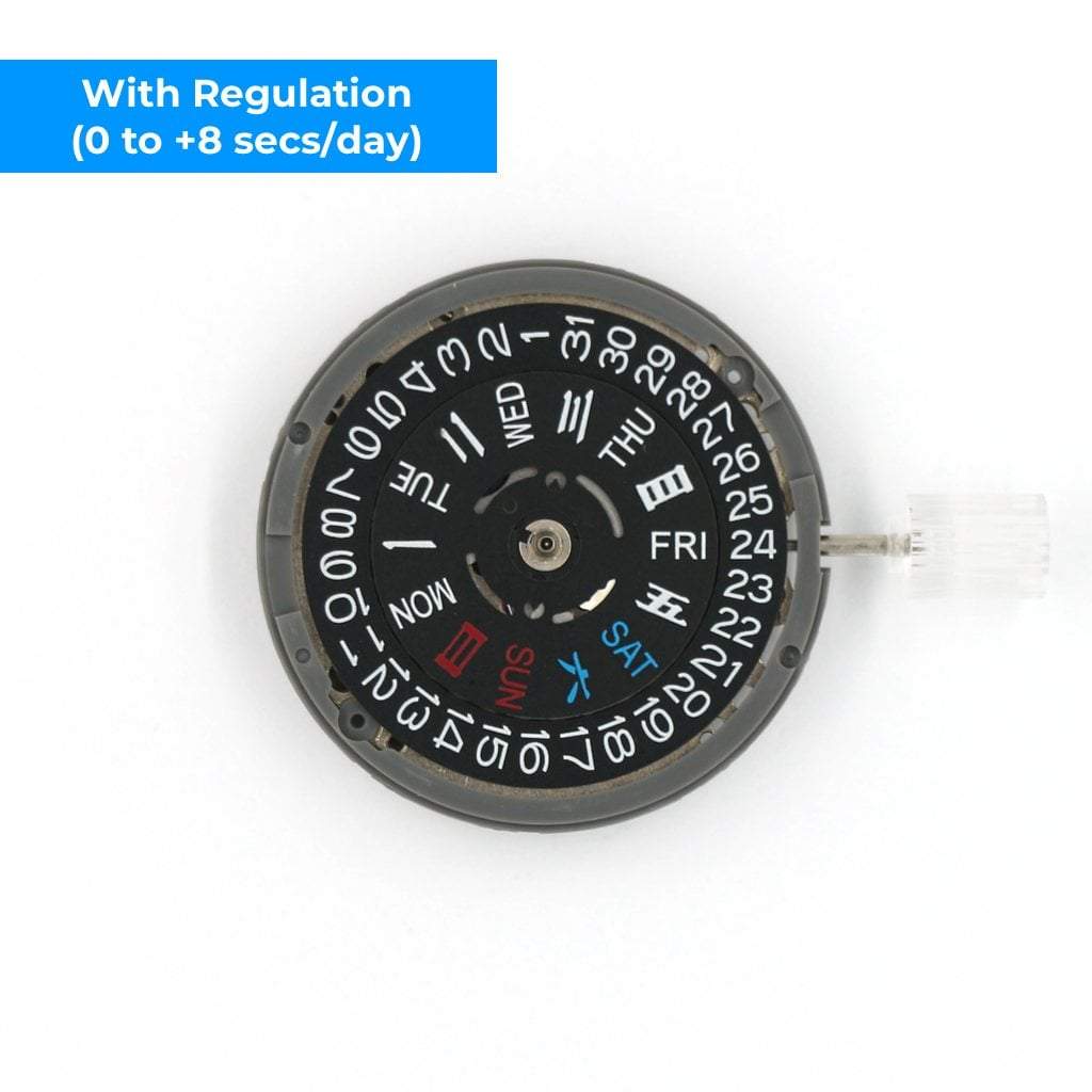 Seiko (TMI) NH36 Automatic Movement - Day Date (Black) - Regulated (0 to +8 secs/day) - - - Lucius Atelier - Swiss Quality Seiko Watch Mod Parts