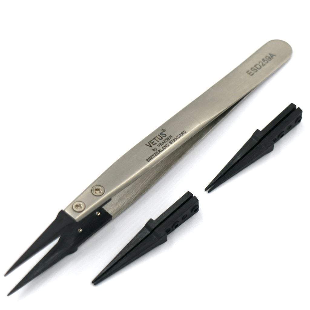 Vetus® High Precision Tweezer with Carbon Fibre Tip - ESD259A Tweezer + Extra 2 Pair Tips - - - Lucius Atelier - Swiss Quality Seiko Watch Mod Parts